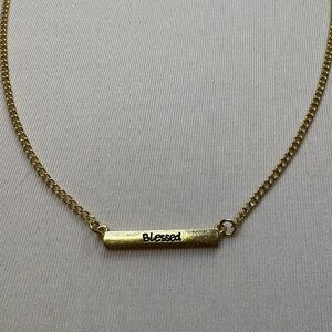 Blessed Bar Necklace Gold Tone Engraved Adjustable Chain Minimalist Jewelry Gift